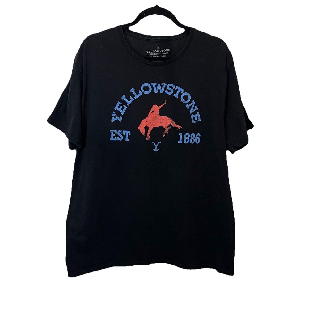 Yellow Stone Riding Horse Black Blue Red Graphic Tee Shirt Short Sleeve Women XL
